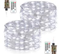 Forepin Guirlande Lumineuse LED, 2 Pièces 18M 150LED Guirlande Lumineuse Intérieur Prise 8 Modes Étanche Lumières de Noël pour Décoration Intérieure Extérieure, Jardin, Mariage, Sapin de Noël