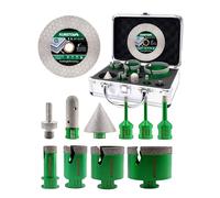 Foret Diamant Carrelage Kit 11 pièces - KURSTOL 6/6/8/20/35/50/68mm+20mm Fraise+50mm Chanfrein+125mm Disque Diamant Carrelage+Adaptateur pour Porcelaine Céramique Granit Marbre