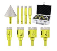 Foret Diamant Carrelage Kit 9Pièces (6/8/10/12/20/25/32/35mm+50mm Queue Hexagonale Mèches de Chanfrein) Scie Cloche avec Tige Ronde pour Céramique Porcelaine Marbre Granit Quartz SANLEETEK