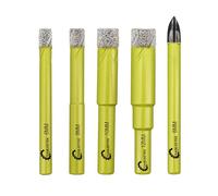 Foret Diamant Sec Set - 4 pièces 6/8/10/12mm Trépan Diamant et 1 pièce 6mm Foret en Carbure avec Tige Ronde pour Marbre Granit Céramique Porcelaine Carrelage Quartz SANLEETEK