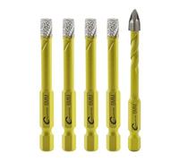 Foret Diamant Sec Set - 4 pièces 6mm SANLEETEK Trépan Diamant et 1 pièce 6mm Foret en Carbure avec Queue à Changement Rapide pour Marbre Granit Céramique Porcelaine Carrelage Grès Quartz