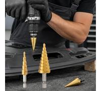 Foret durable - Revêtement HSS Step Power Tool Drill Bit Set | Forets étagés HSS revêtus de titane, ensemble de forets coniques en acier rapide multi-tailles pour métal, plastique et bois