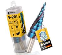 Foret étagé Ø 4-20 mm / 9 niveaux/foret métallique conique professionnel HSS-E Co 5% / enclume TiAlSiN Blue Nano Guard/acier, acier inoxydable, aluminium, plastique, verre acrylique