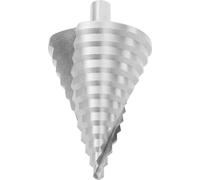 Foret étagé - Foret conique - 6–60 mm - 12 étages - HSS - Rainure hélicoïdale - Pour PVC et bois - Argent