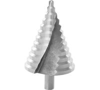 Foret étagé pour métal - Foret conique/foret pagode - 12 étages - Rainure hélicoïdale - Tige Ø11,5 mm - Longueur totale 10,8 cm - Acier - Argent