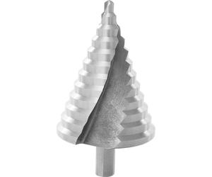 Foret étagé pour métal - Foret conique/foret pagode - 12 étages - Rainure hélicoïdale - Tige Ø11,5 mm - Longueur totale 10,8 cm - Acier - Argent