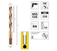 Foret Hélicoïdal HSS Cobalt Q. 3 Méplats DIN 338 - Inox, Aciers 130° D. 13.5 x Lt. 160 x Lu. 108 x Q. 9.5 mm x Z2 - Diamwood
