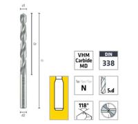 Foret HM Monobloc ALUNIT Long DIN 338 - Aciers, Fontes 118° D. 5 x Lt. 86 x Lu. 52 x Q. 5 mm x Z5xd N - Diamwood