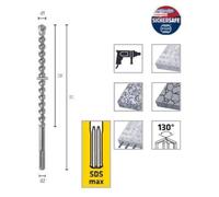 Foret Marteau - 4 Taillants - Béton, Pierre, Maçonnerie 130° D. 24 x Lt. 320 x Lu. 200 x Q. SDS-MAX mm x Z4 - Diamwood