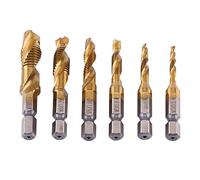 Foret Taraudeur, 6Pcs M3-M10 Tarauder Bois, Tarauds et Filetés, Foret Taraud filetage métrique, Forets à marteau Countersink Tap pour filetage à tête hex Titane pour métal et bois