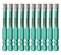 Forets diamantés de 6 mm, lot de 10, pour découper des trous dans le granit, le marbre, la céramique et le grès. Adaptés au perçage à sec, avec tige hexagonale