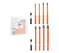 Forets en Carbure Cémenté BGTEC - 10 Pièces Foret excentrique Multi-Matériaux Ø 5-12 mm avec embout de tournevis PH2 pour Carreaux Céramiques Briques Béton Plastique Bois Verre Marbre