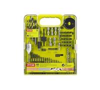 Ryobi RAKDD60 Jeu de 60 embouts, embouts hexagonaux 1/4 pouce, fraises, perceuse-visseuse