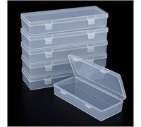 Forever bene Lot de 6 Boîtes Rangement Plastique Longues (15,5x6,5x3 cm) - Boite Transparente pour Diamond Painting, Perles, Vis et Couture, Petite Boite (Blanc)