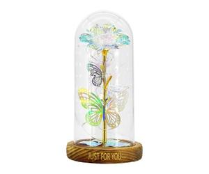 Forever Preserved Flowers - 11.5x11.5x22cm Dome Glass Dome Romantic Lighted Decor, 4,53-8,66 pouces Verre Artificiel Flower, LED Timeless Keepsakes - Pour la Saint-Valentin Mariage Fête des Mères