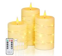 Forever Speed 3 Bougies LED Rechargeable avec Guirlandes Lumineuses, 1000mAH Bougies Sans Flamme avec Télécommande Bougies à Led Graduable pour Fête Décoration de la Maison, Camping, Mariages