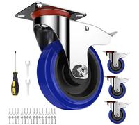 Forever Speed 4 Roulettes Pivotantes 125mm pour Meubles avec Freins - Transport Charges Lourdes en Caoutchouc Jusqu'à 300 kg avec Accessoires de Montage - Bleu