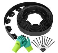 Forever Speed Bordure de Jardin en Plastique Flexible 10m x 5cm(LxH) [60 Ancrages au Sol + 1 Paire de Gants] Bordure de Gazon Bordure de Pelouse Clôtures de Jardin - Noir