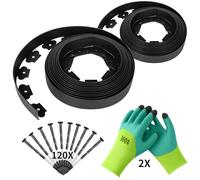 Forever Speed Bordure de Jardin en Plastique Flexible 20m x 5cm(LxH) [120 Ancrages au Sol + 2 Paire de Gants] Bordure de Gazon Bordure de Pelouse Clôtures de Jardin - Noir