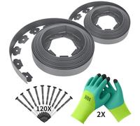 Forever Speed Bordure de Jardin en Plastique Flexible 20m x 5cm(LxH) [120 Ancrages au Sol + 2 Paire de Gants] Bordure de Gazon Bordure de Pelouse Clôtures de Jardin - Gris