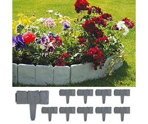 Forever Speed Bordures de Jardin 2.5m Bordure de Gazon Clôture Effet Pierre Bord la Pelouse10 Pcs Gris Bordure de Jardin Décorative