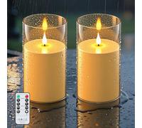 Forever Speed Lot de 2 Bougies à Led Exterieur Étanches avec Télécommande et Minuterie, 10cm x 17.5cm Acrylique Piles Bougies Sans Flamme pour Décoration D'extérieur - Doré