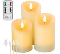 Forever Speed Lot de 3 Bougies LED Rechargeable avec Télécommande, Bougies Sans Flamme Graduable avec Câble de Charge pour Fête Décoration de la Maison, Camping, Mariages, Cadeaux