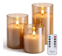 Forever Speed Lot de 3 Verre Doré Bougies LED Sans Flamme Bougies a Pile | Bougies Graduable avec Télécommande et Minuterie, Bougie LED Flamme Vacillante pour Décoration Intérieure,Fêtes, Mariages