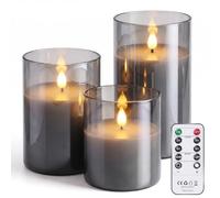Forever Speed Lot de 3 Verre Gris Bougies LED Sans Flamme Bougies a Pile | Bougies Graduable avec Télécommande et Minuterie, Bougie LED Flamme Vacillante pour Décoration Intérieure,Fêtes, Mariages