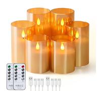 Forever Speed Lot de 6 Verre Doré Bougies LED Rechargeable avec Télécommande, Bougies Sans Flamme Graduable avec Câble de Charge pour Décoration de la Maison, Camping, Mariages, Cadeaux