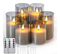 Forever Speed Lot de 6 Verre Gris Bougies LED Rechargeable avec Télécommande, Bougies Sans Flamme Graduable avec Câble de Charge pour Décoration de la Maison, Camping, Mariages, Cadeaux