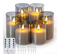 Forever Speed Lot de 6 Verre Gris Bougies LED Rechargeable avec Télécommande, Bougies Sans Flamme Graduable avec Câble de Charge pour Décoration de la Maison, Camping, Mariages, Cadeaux