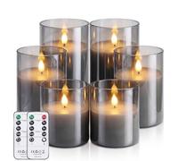 Forever Speed Lot de 6 Verre Gris Bougies LED Sans Flamme Bougies a Pile | Bougies Graduable avec Télécommande et Minuterie, Bougie LED Flamme Vacillante pour Décoration Intérieure,Fêtes, Mariages