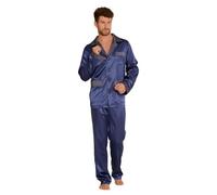 FOREX Lingerie Pyjama en satin raffiné et haut de gamme Pyjama pour homme Tenue d'intérieur au design superbe, XXL, bleu marine