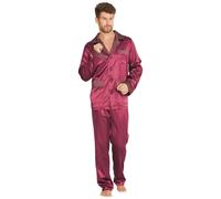 FOREX Lingerie Pyjama en satin raffiné et haut de gamme Pyjama pour homme Tenue d'intérieur au design superbe, L, bordeaux