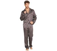 FOREX Lingerie Pyjama en satin raffiné et haut de gamme Pyjama pour homme Tenue d'intérieur au superbe design, M, gris