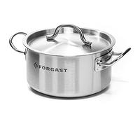 FORGAST Marmite Induction Inox avec Couvercle 4L 20cm Faitout | Tous Feux, Fond Sandwich 3mm, Poignées Rivetées. Casserole Basse pour Soupes et Ragoûts. Lavable Lave-Vaisselle.
