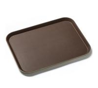 Forgast Plateau de Service Rectangulaire 56x41cm | Plastique Avec Surface en Caoutchouc Antidérapante | Décoratif et Parfait pour les Serveurs | Marron et Vert