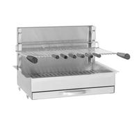 Forge Adour - Barbecue Inox 66 cm Charbon de Bois, Gril 961.66 Tout Inox 304, Bac à Braises Horizontal, 8 Brochettes Incluses, À Poser ou Encastrer, Garantie 2 Ans