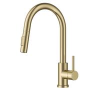 FORIOUS Robinet Cuisine, Mitigeur Cuisine Douchette, Pivotant à 360° d'Évier à Arc Élevé Pulvérisateur Escamotable 2 Modes, Or Brossé