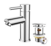 FORIOUS Robinet de Salle de Bain, Mitigeur Lavabo Compact en Inox | Hauteur de Bec de 85 MM avec Bonde, Mitigeur Monocommande, Eau Froide et Chaude, Aérateur,Chromé