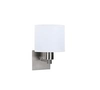 Forlight LYON Applique de chambre à coucher en nickel satiné avec abat-jour en textile blanc. Lampe de chevet pour ampoule E27.