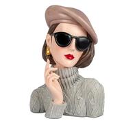 formano Buste décoratif femme avec lunettes de soleil et chapeau - 26 cm - Sculpture en pierre artificielle - Décoration vintage de style Audrey - Idée cadeau élégante pour les femmes et les amateurs