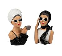 formano Lot de 2 buste décoratif pour femme de style vintage hollywood peint à la main - Sculpture colorée de 28 cm - Cadeau pour femme - Sculpture avec lunettes de soleil pour salon, coiffeuse,