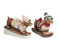 formano Lot de 2 figurines décoratives en magnésia peintes à la main Motif teckel sur snowboard 50 cm