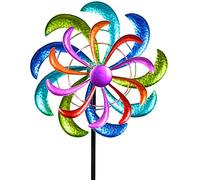 Formano Moulin à vent coloré 124 x 30 cm Piquet de jardin Carillon éolien Décoration de jardin Piquet de fleur