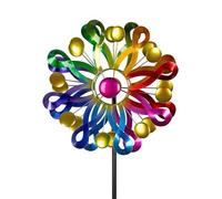 formano Moulin à vent coloré en métal - 122 cm - Décoration de jardin - Piquet de fleurs - Répulsif contre les pigeons - Pierres acryliques - Décoration extérieure - Fleur en métal