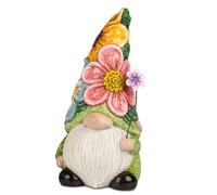 formano Nain de jardin en céramique 30 x 15 x 13 cm - Figurine de jardin avec chapeau de fleurs - Décoration de jardin colorée pour terrasse, balcon et entrée de maison - Nain décoratif pour le
