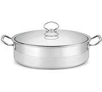 Format GÉANT - Marmite Basse en Acier Inox 33L - Faitout Professionnel Ø 50 cm (Pour 40-60 Personnes) avec Couvercle et Graduations Internes- Poignées Rivetées - Compatible Tous Feux dont Induction