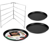 FORMEGOLOSE, Set de 3 plaques à pizza Ø 28 cm + 1 grille à casseroles, Acier avec revêtement antiadhésif, Noir